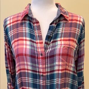Women’s Lucky Brand Plaid Button-Up Shirt in Pink and Blue Size